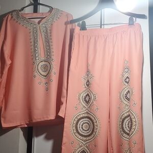 a new day Coral Embroidered Wide-Leg Pants Set, Size XL ( 16 - 18 ).